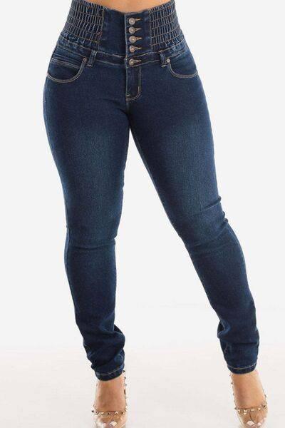 High Waist Buttoned Skinny Hip Lifting Jeans