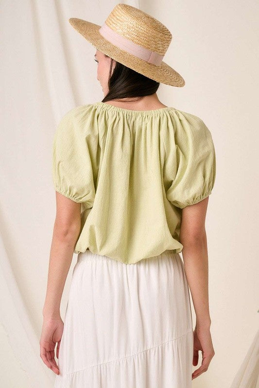 Mittoshop Linen Two-Way Short Sleeve Crop Blouse - Clothes For Her Online Store