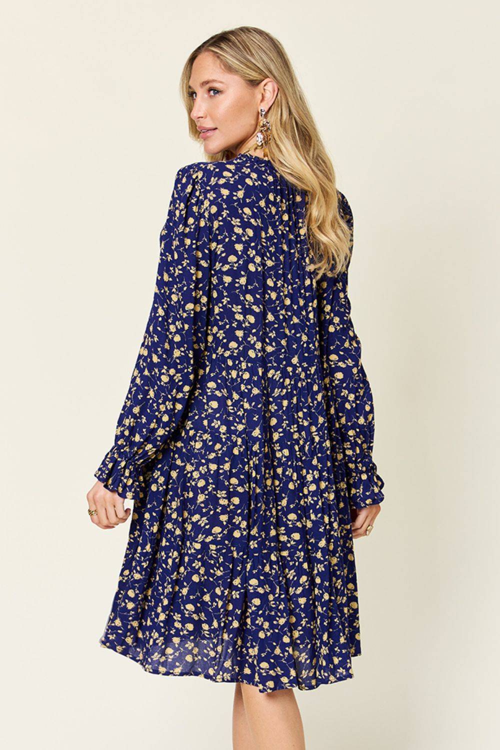Double Take Full Size Printed Ruffle Hem Long Sleeve Tiered Dress - Clothes For Her Online Store