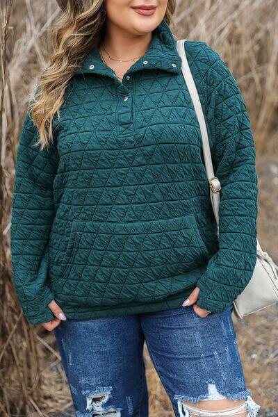 Plus Size Quarter Snap Quilted Sweatshirt - Clothes For Her Online Store