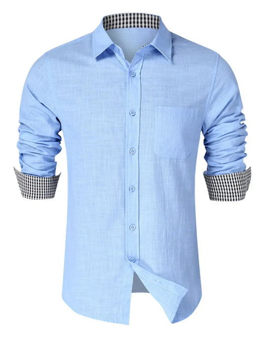 Men's Button-Down Shirt with Gingham Contrast