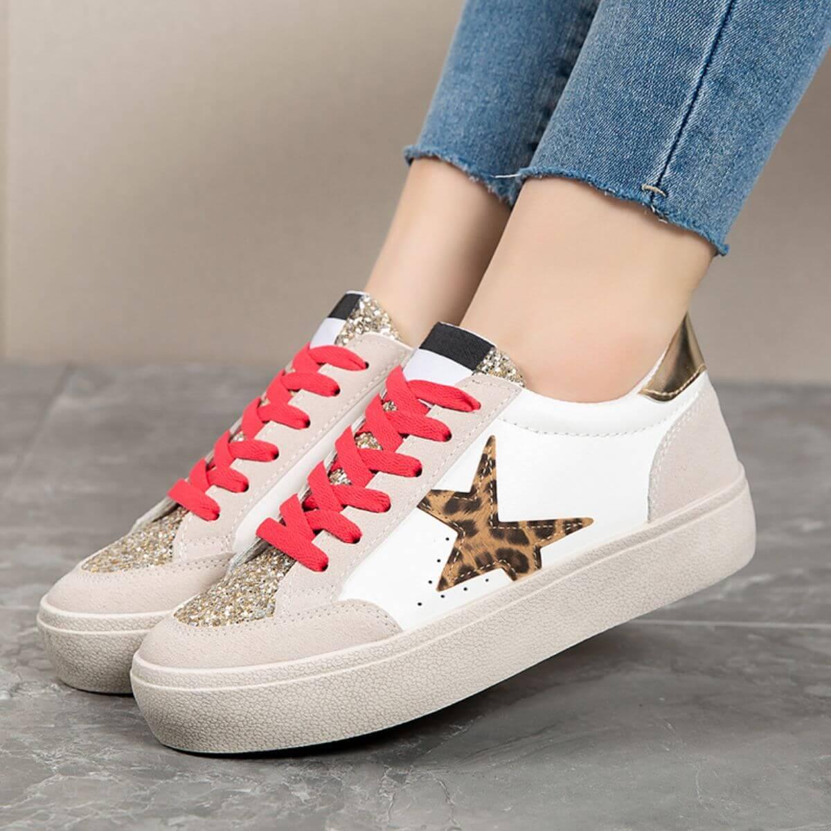 Star Sequin Round Toe Platform Sneakers