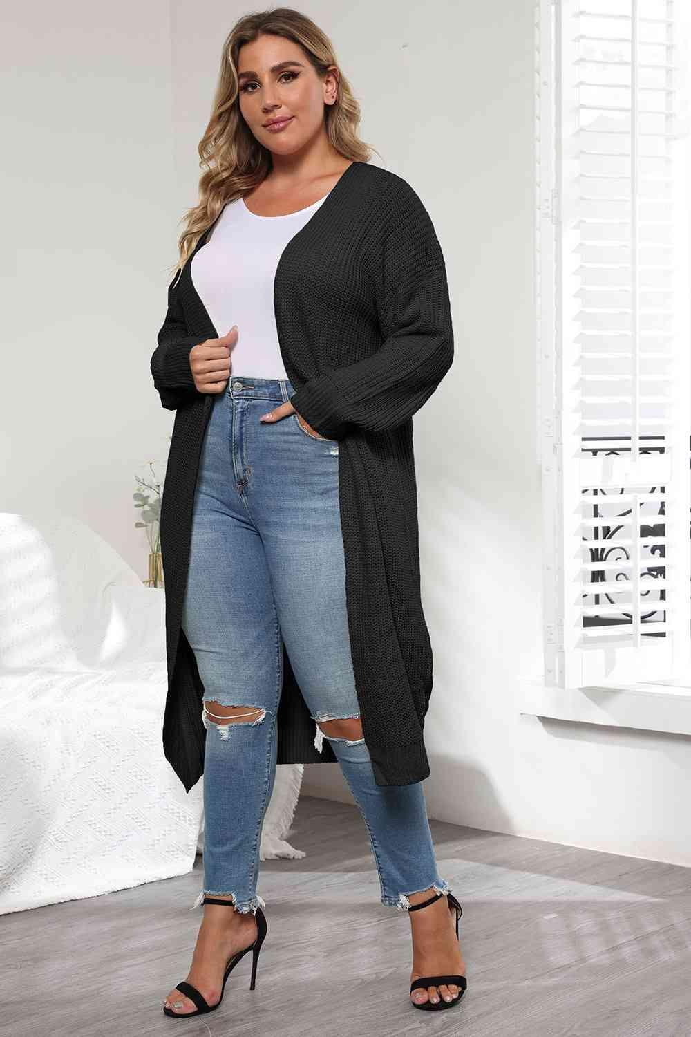 Plus Size Open Front Long Sleeve Cardigan - Clothes For Her Online Store
