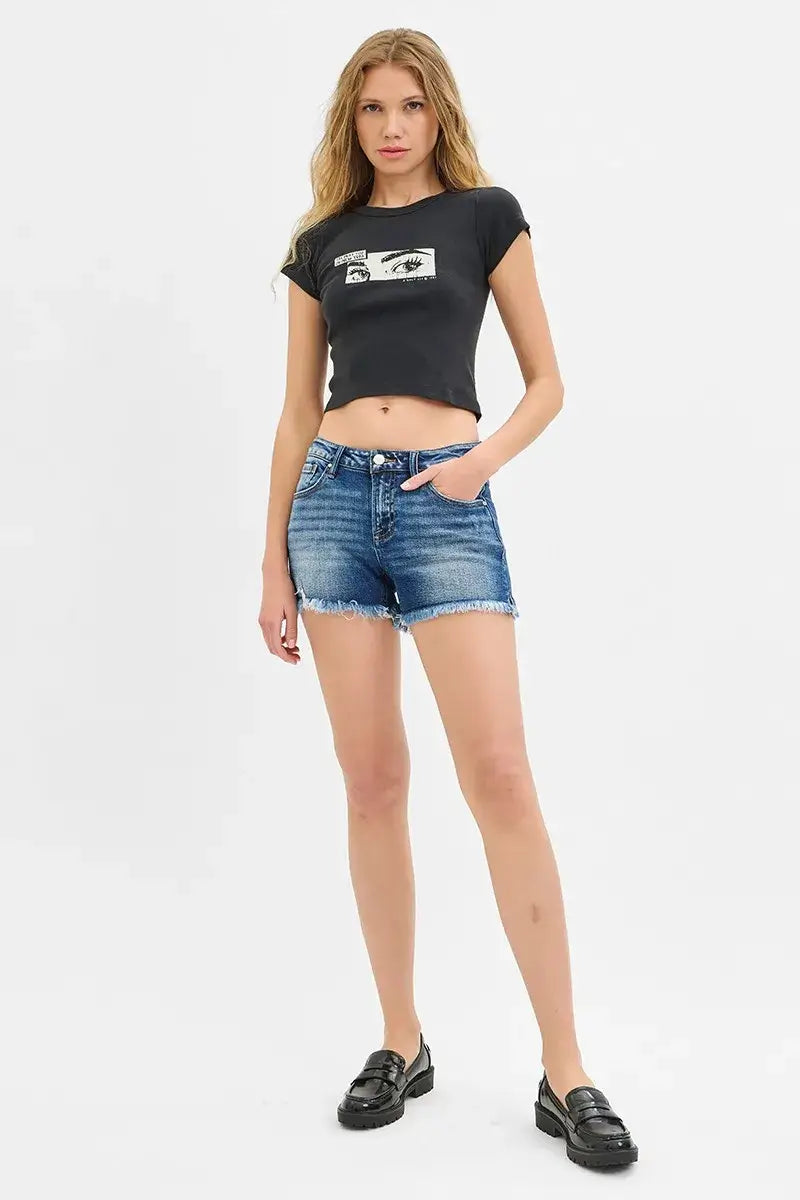 RISEN Full Size Low Rise Frayed Denim Shorts Plus Size