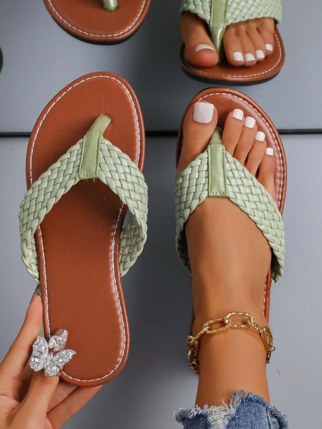 Braided Toe Post Flats Sandals