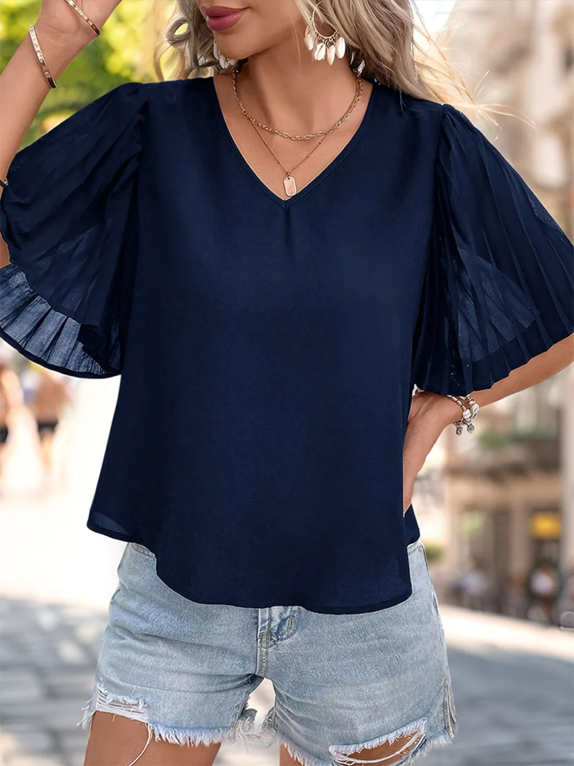 V-Neck Half Sleeve Blouse