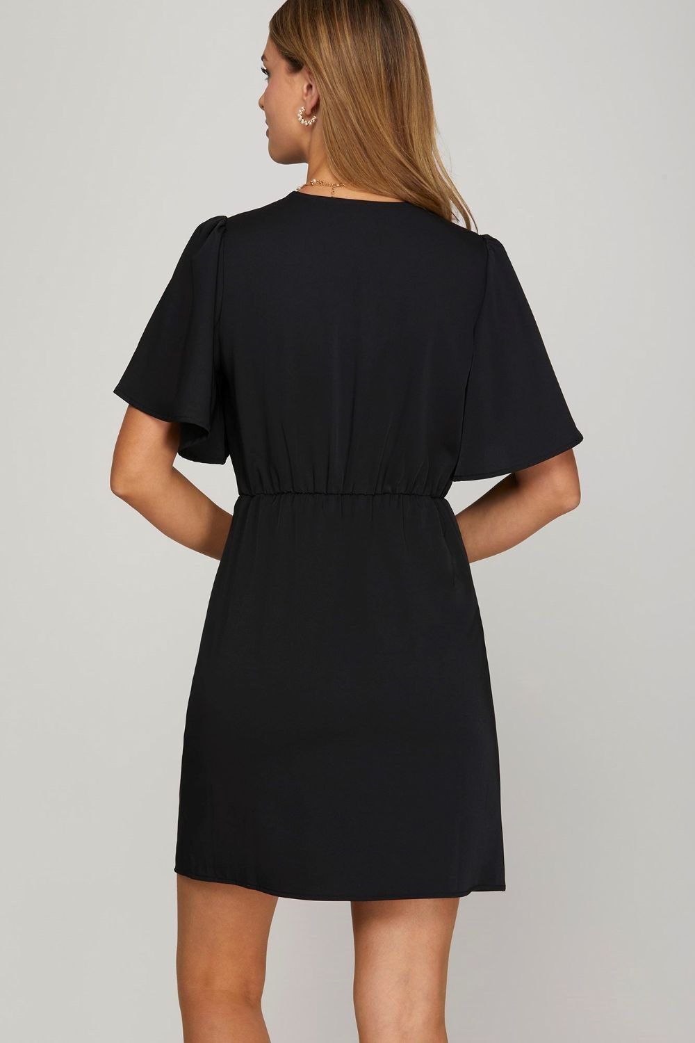 She + Sky Ruffled Surplice Short Flutter Sleeve Mini Dress - Clothes For Her Online Store