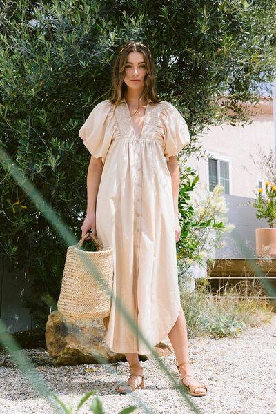 Annie Wear Smocked Puff Sleeve Midi Dress - Clothes For Her Online Store