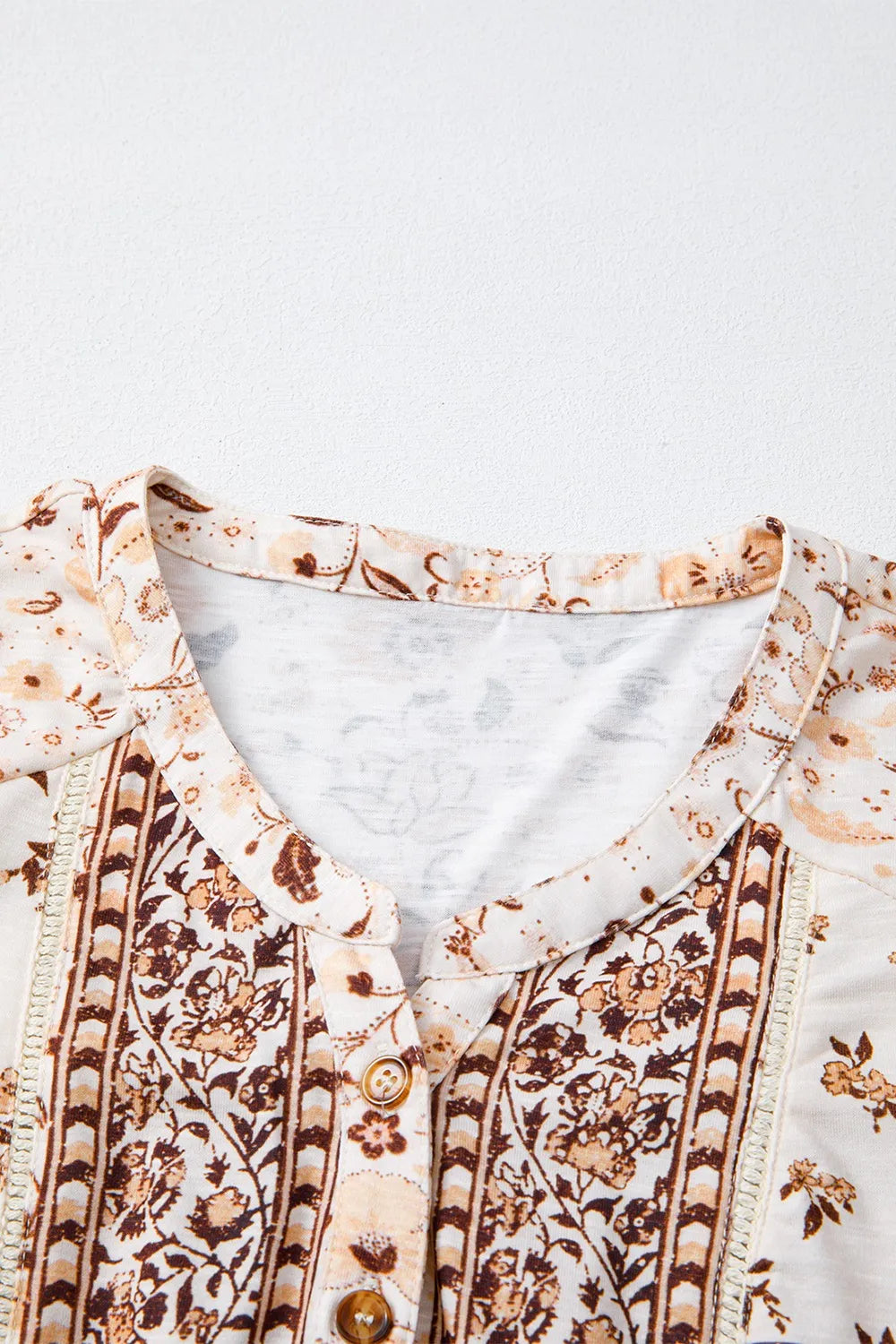 Boho Floral Print Half Placket Short Sleeve Loose Blouse