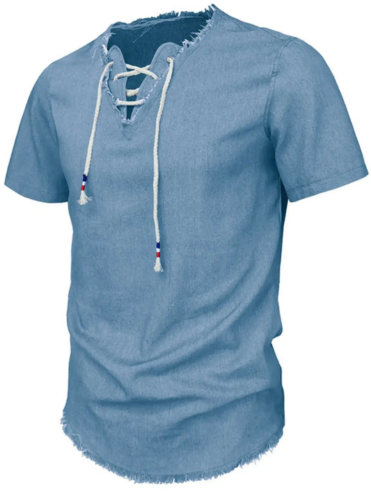 Men's Full Size Classic Raw Hem Short Sleeve Denim Top Plus Size