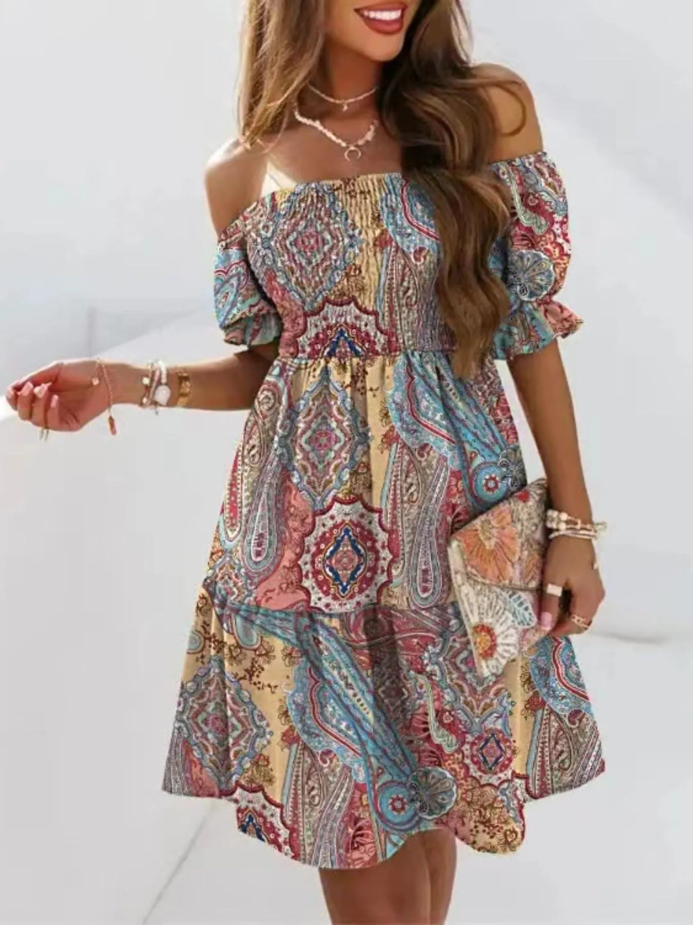 Off Shoulder Smocked Summer Dress