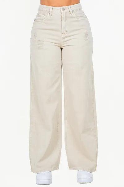 American Bazi High Waist Distressed Wide Leg Jeans - Clothes For Her Online Store