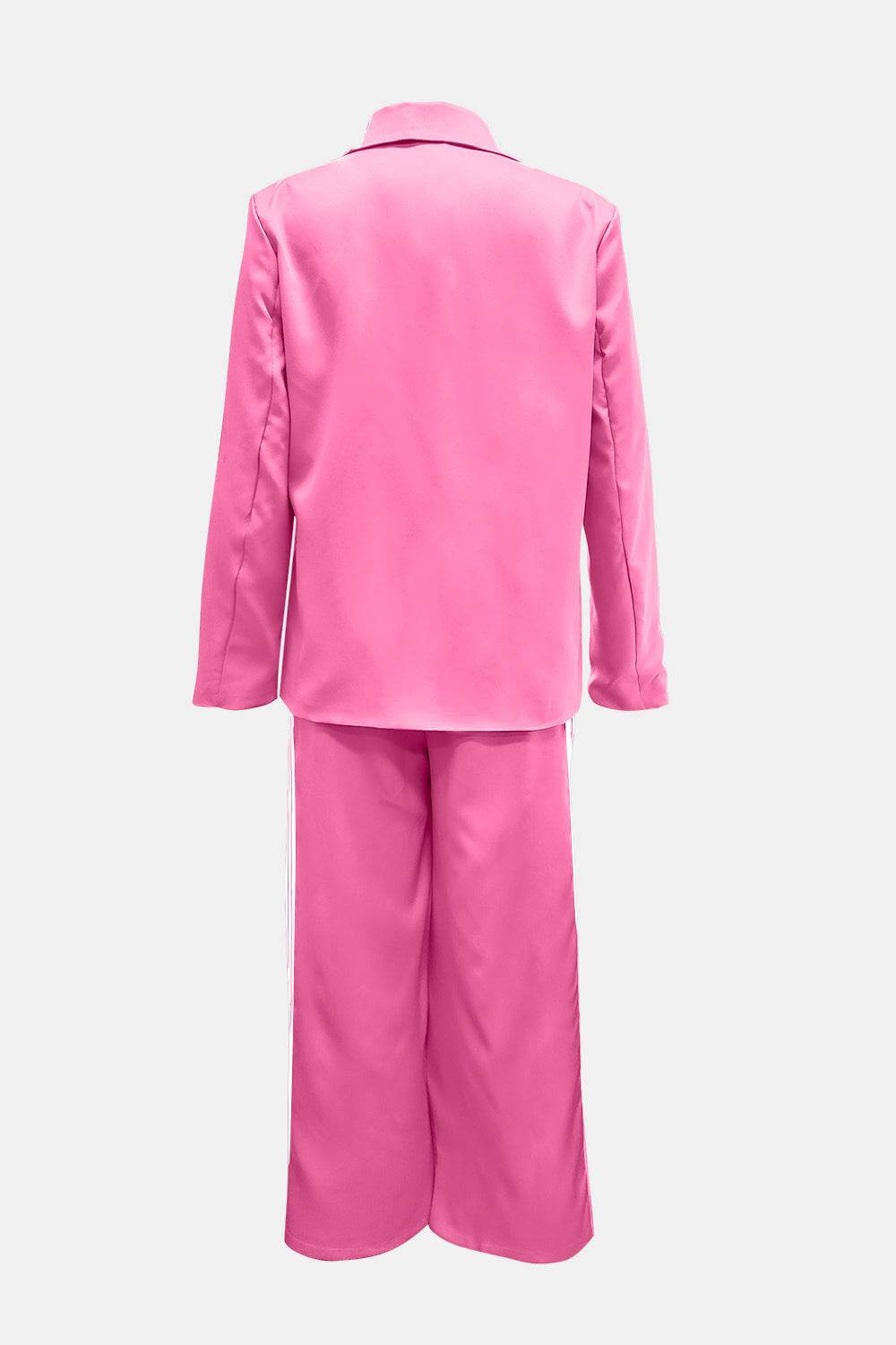 Side Striped Long Sleeve Blazer and Pants Set - Clothes For Her Online Store