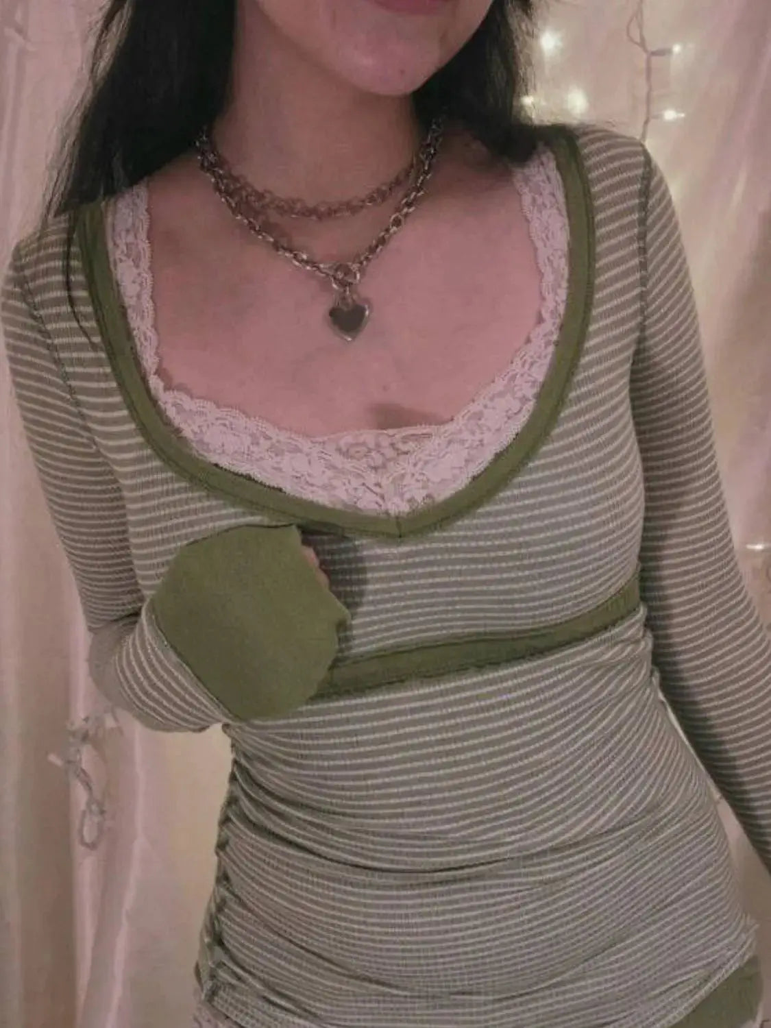 Contrast Striped Long Sleeve T-Shirt - Clothes For Her Online Store