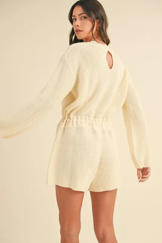 MABLE Round Neck Long Sleeve Sweater Romper