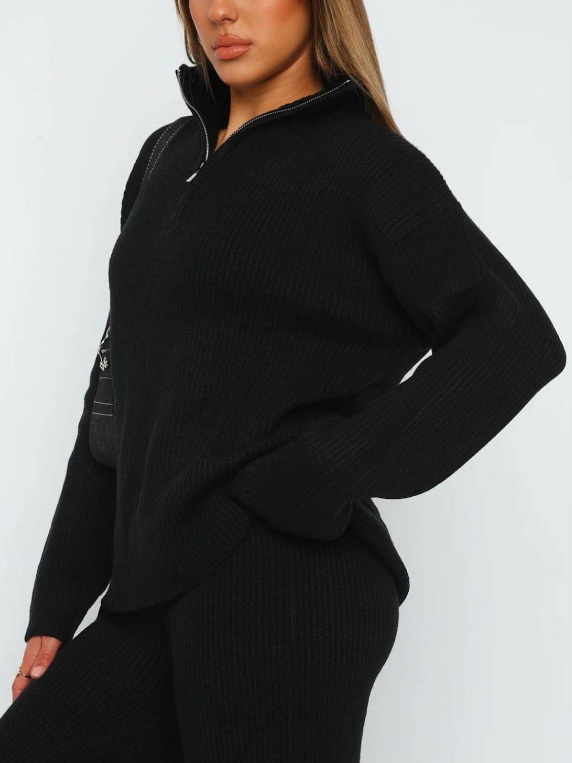 Quarter Zip Long Sleeve Top and Pants Set - Clothes For Her Online Store
