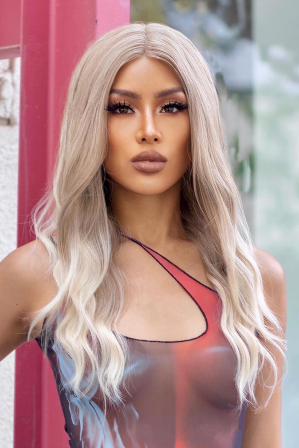13*2" Lace Front Wigs Synthetic Long Wave 24" 150% Density in Medium Blonde Highlights - Clothes For Her Online Store
