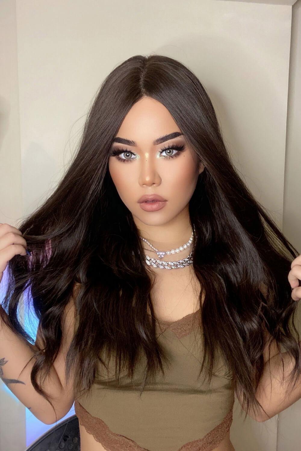 13*2" Lace Front Wigs Synthetic Long Wave 26" Heat Safe 150% Density in Brown - Clothes For Her Online Store
