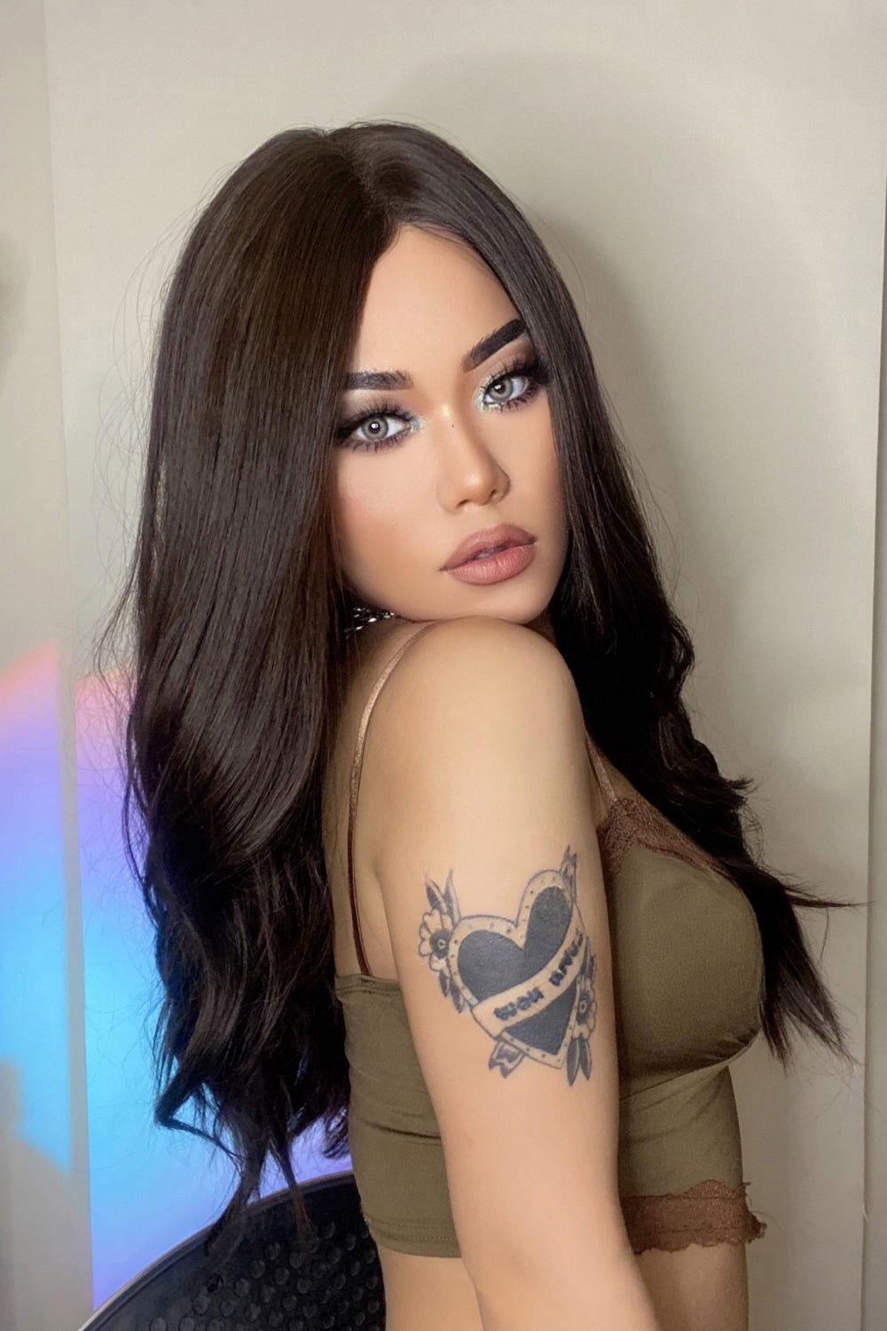 13*2" Lace Front Wigs Synthetic Long Wave 26" Heat Safe 150% Density in Brown - Clothes For Her Online Store