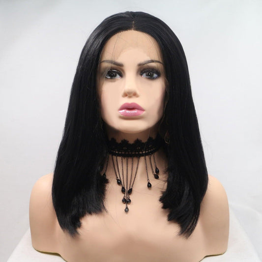 13*3" Lace Front Wigs Synthetic Mid-length Straight 12" 130% Density - Clothes For Her Online Store