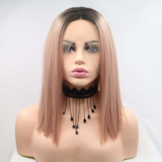 13*3" Lace Front Wigs Synthetic Mid-length Straight 12" 130% Density - Clothes For Her Online Store