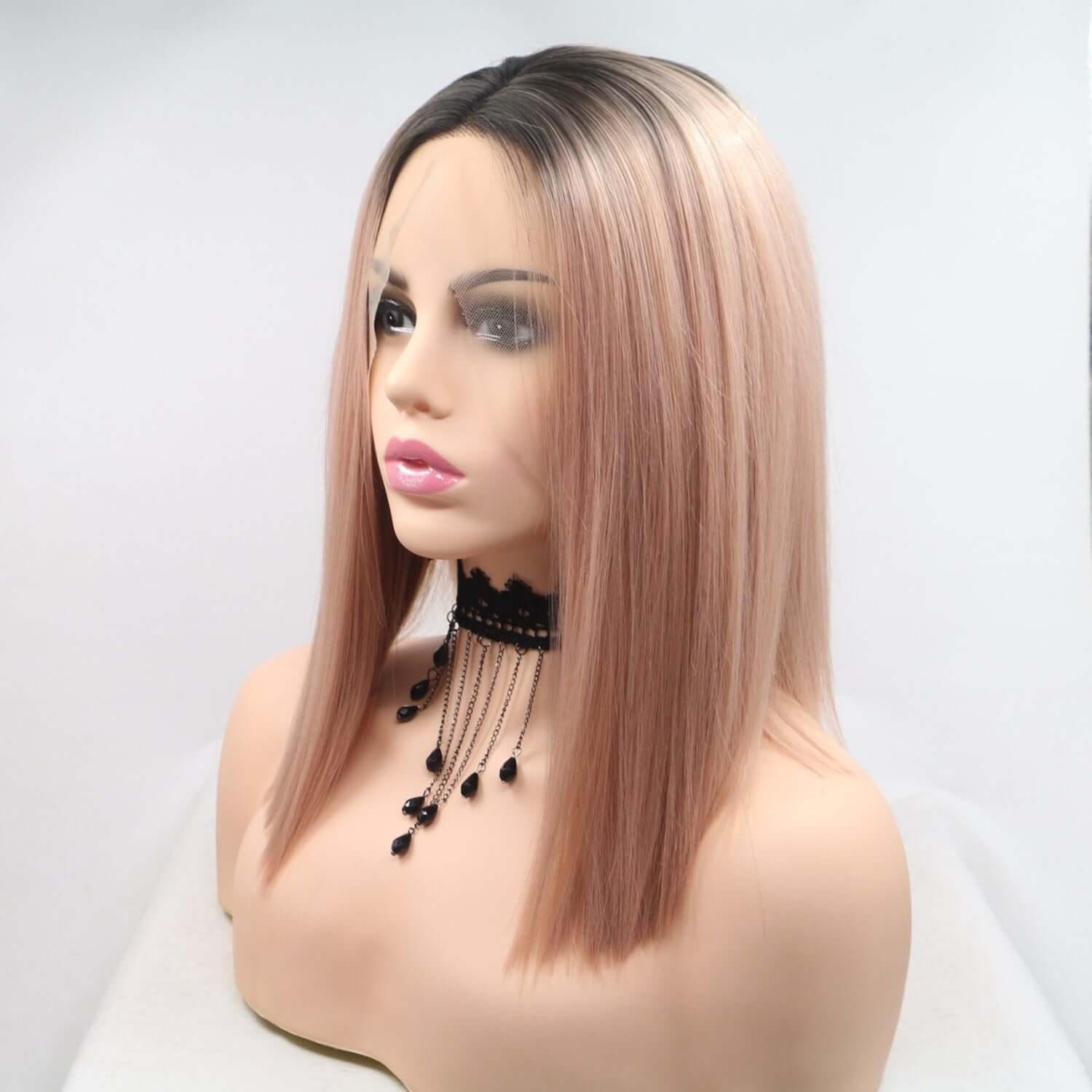 13*3" Lace Front Wigs Synthetic Mid-length Straight 12" 130% Density - Clothes For Her Online Store