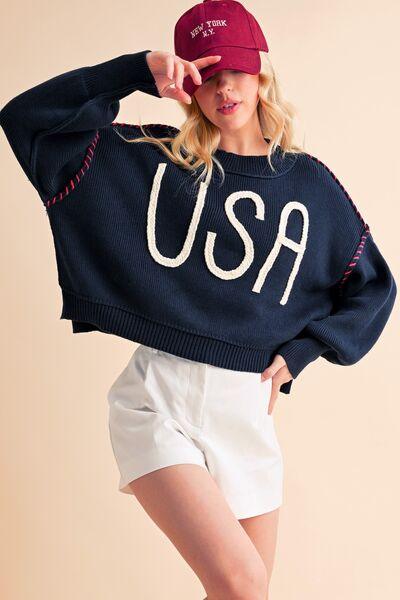 Aemi + Co USA Side Slit Round Neck Sweater