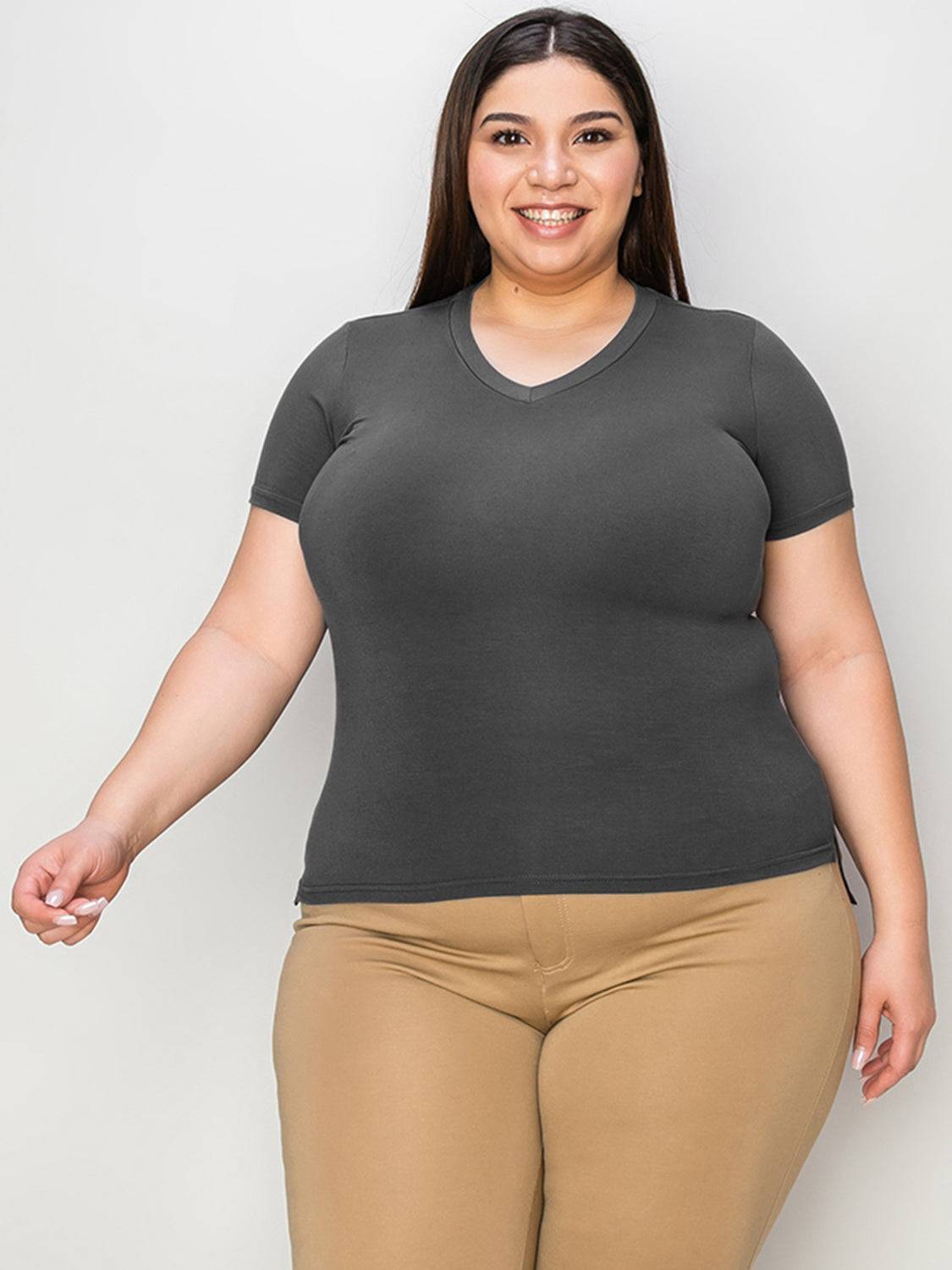 Basic Bae Full Size V-Neck High-Low T-Shirt - Clothes For Her Online Store
