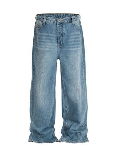 Men's Wide Straight Jeans with Pockets