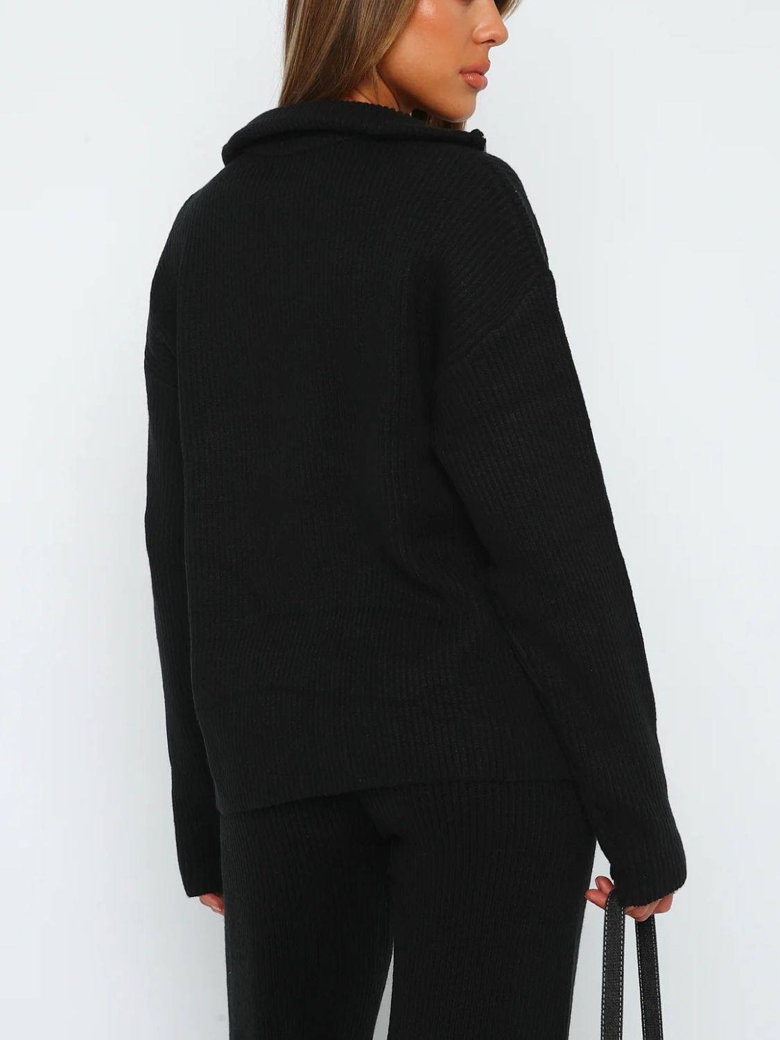 Quarter Zip Long Sleeve Top and Pants Set - Clothes For Her Online Store