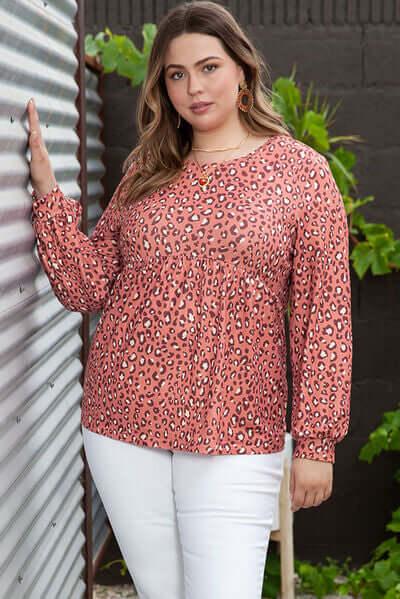 Plus Size Leopard Long Sleeve T-Shirt - Clothes For Her Online Store