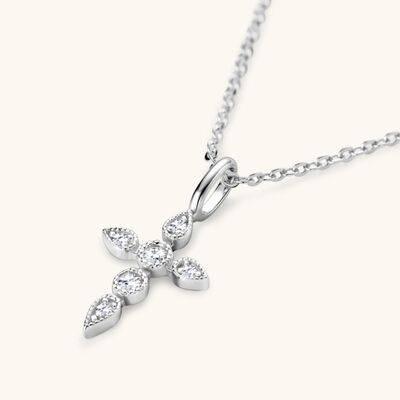 925 Sterling Silver Moissanite Cross Pendant Necklace - Clothes For Her Online Store