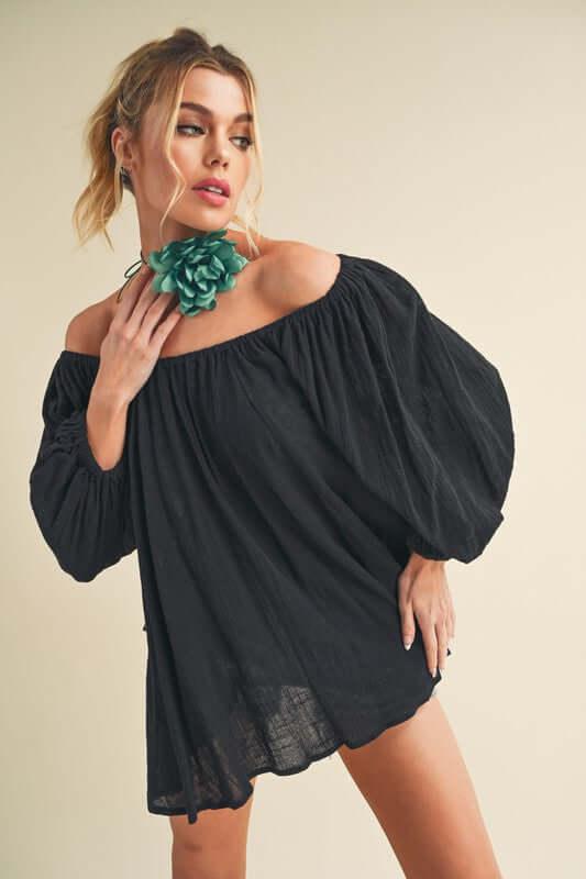 Aemi + Co Off-Shoulder Balloon Sleeve Blouse