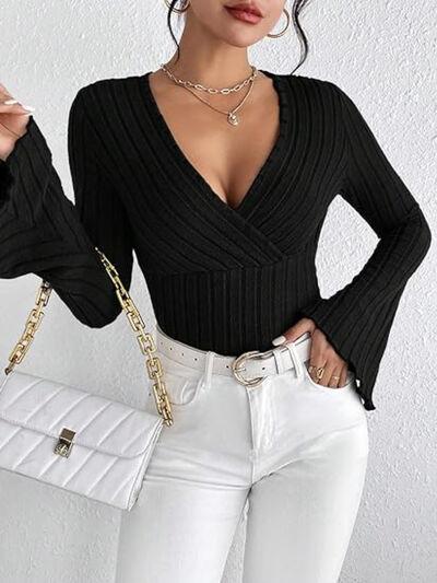 Ribbed Flare Sleeve Top