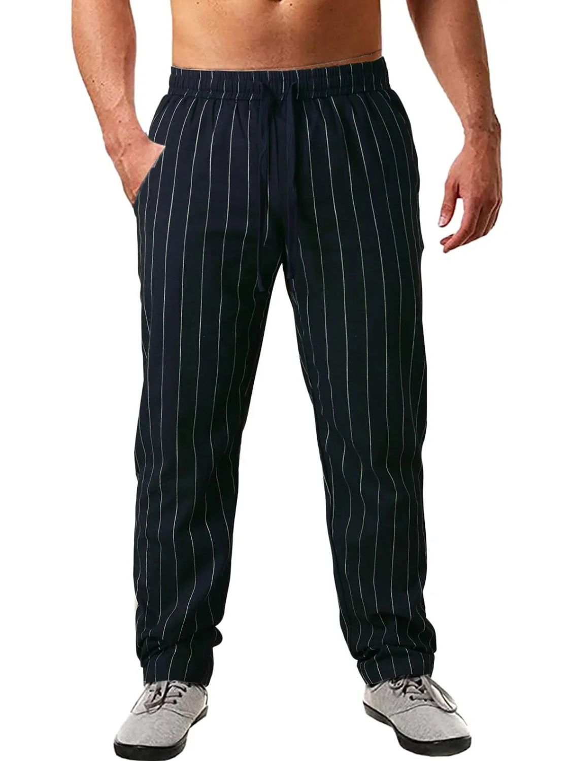 Men's Plus Size Striped Drawstring Pants