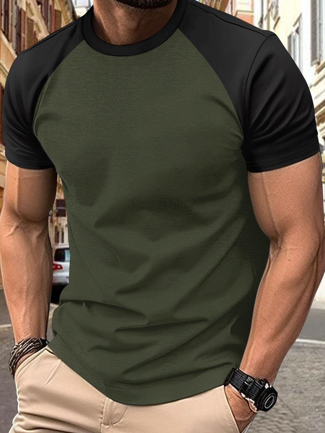 Men's Full Size Round Neck Contrast T-Shirt Plus Size - Clothes For Her Online Store