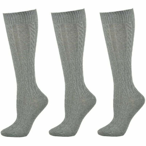 Classic Cable Knit Cotton Knee High Socks 3 Pair Pack