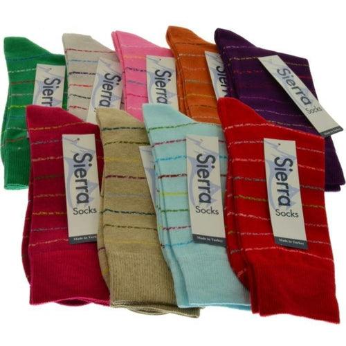 Women's Cotton Blend Vibrant Colorful Striped Crew Socks