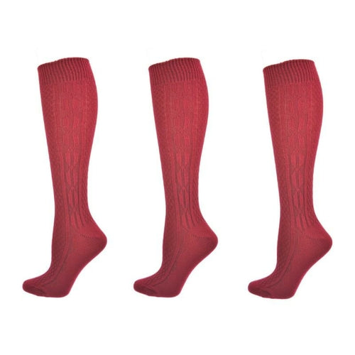 Classic Cable Knit Acrylic Knee High Socks 3 Pair Packs