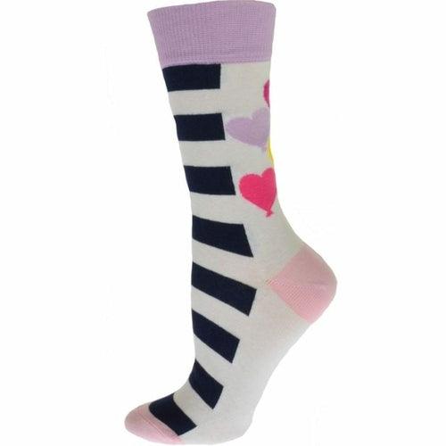 Heart Balloons and Stripes Pattern Cotton Crew Socks