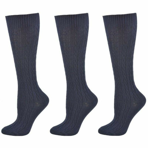 Classic Cable Knit Cotton Knee High Socks 3 Pair Pack