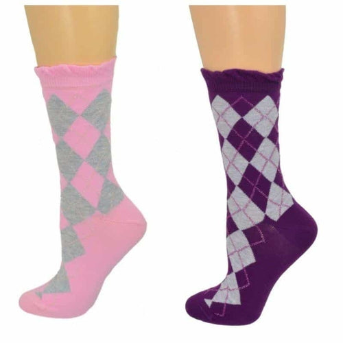 Sparkly Cotton Argyle Crew Socks - 2 Pairs