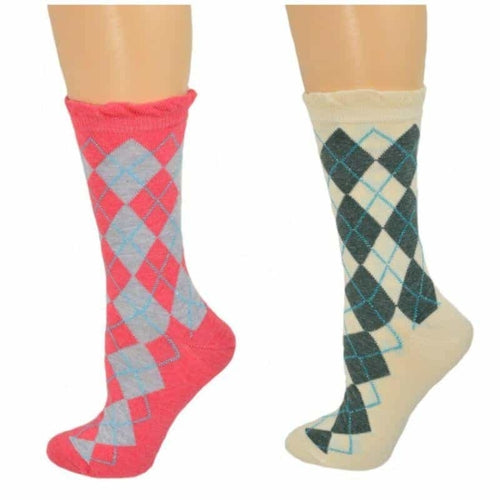 Sparkly Cotton Argyle Crew Socks - 2 Pairs