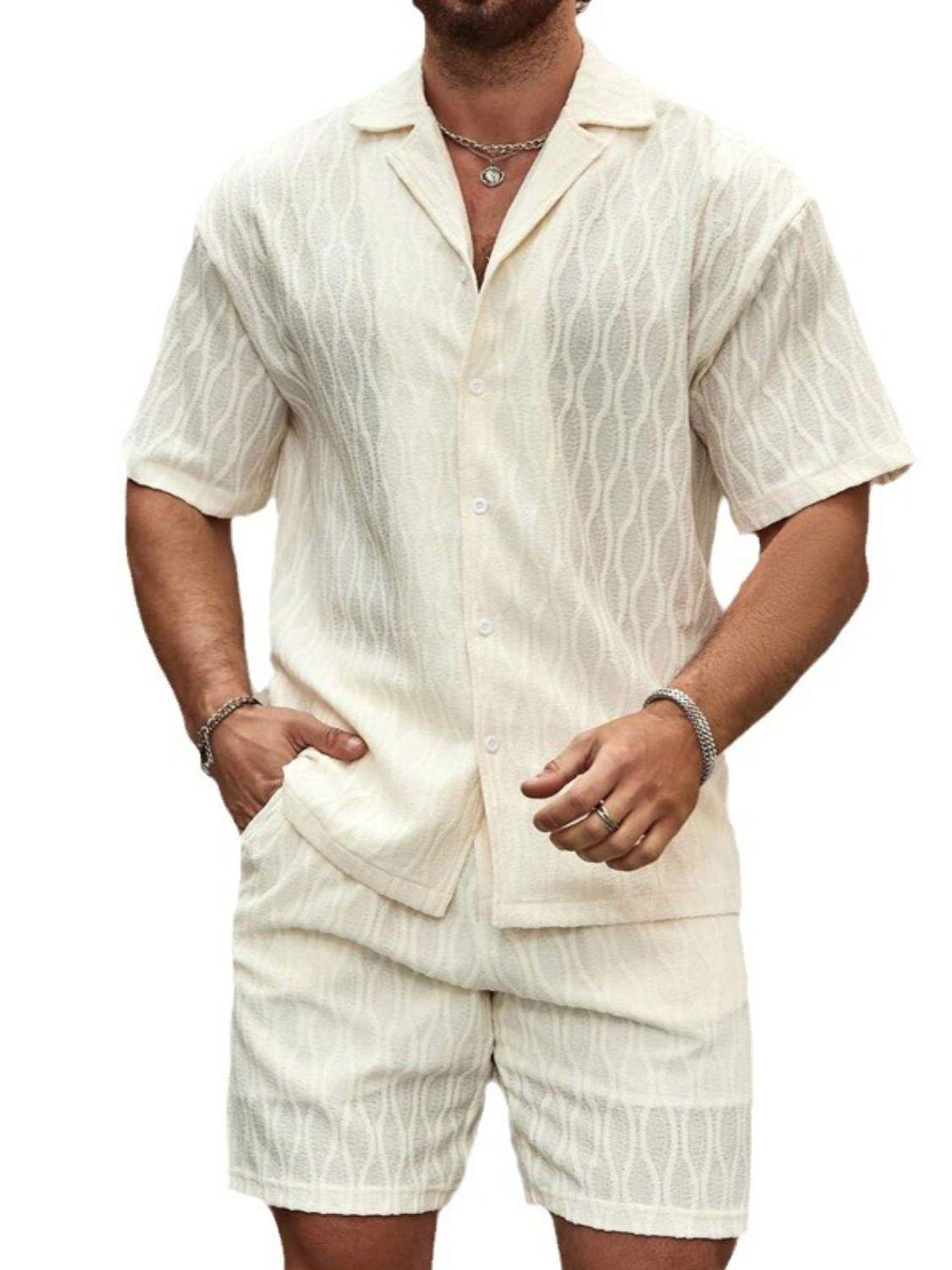 Men's Plus Size Collared Neck Short Sleeve Top and Shorts Set