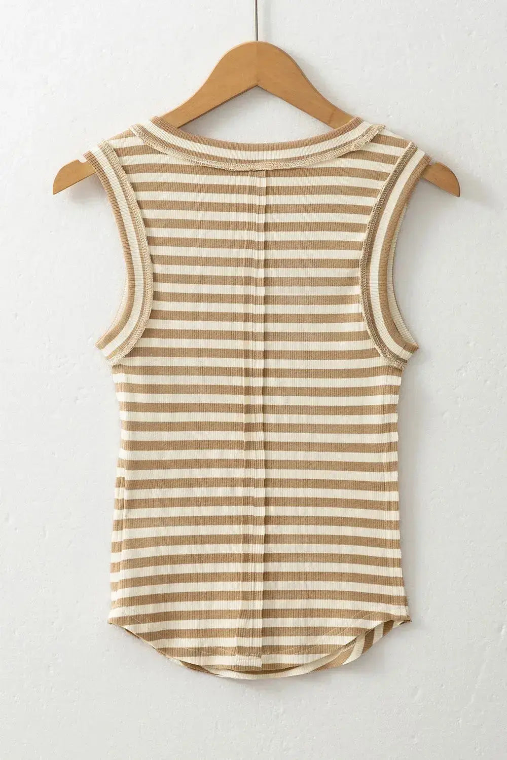 Stripe Exposed Seam Trim Round Neck Sleeveless Top - Clothes For Her Online Store
