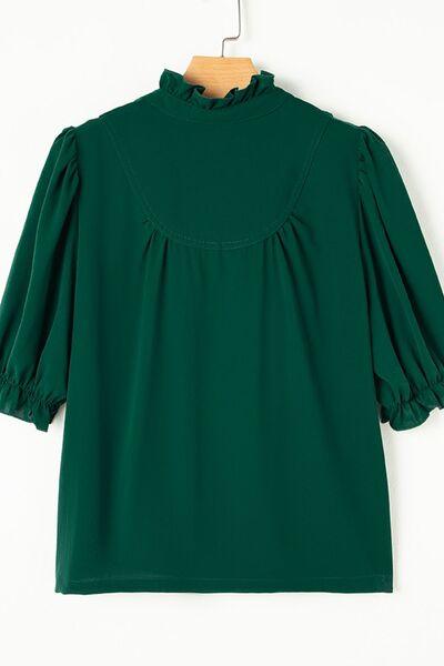 Puff Sleeve Frilled Trim Elegant Blouse