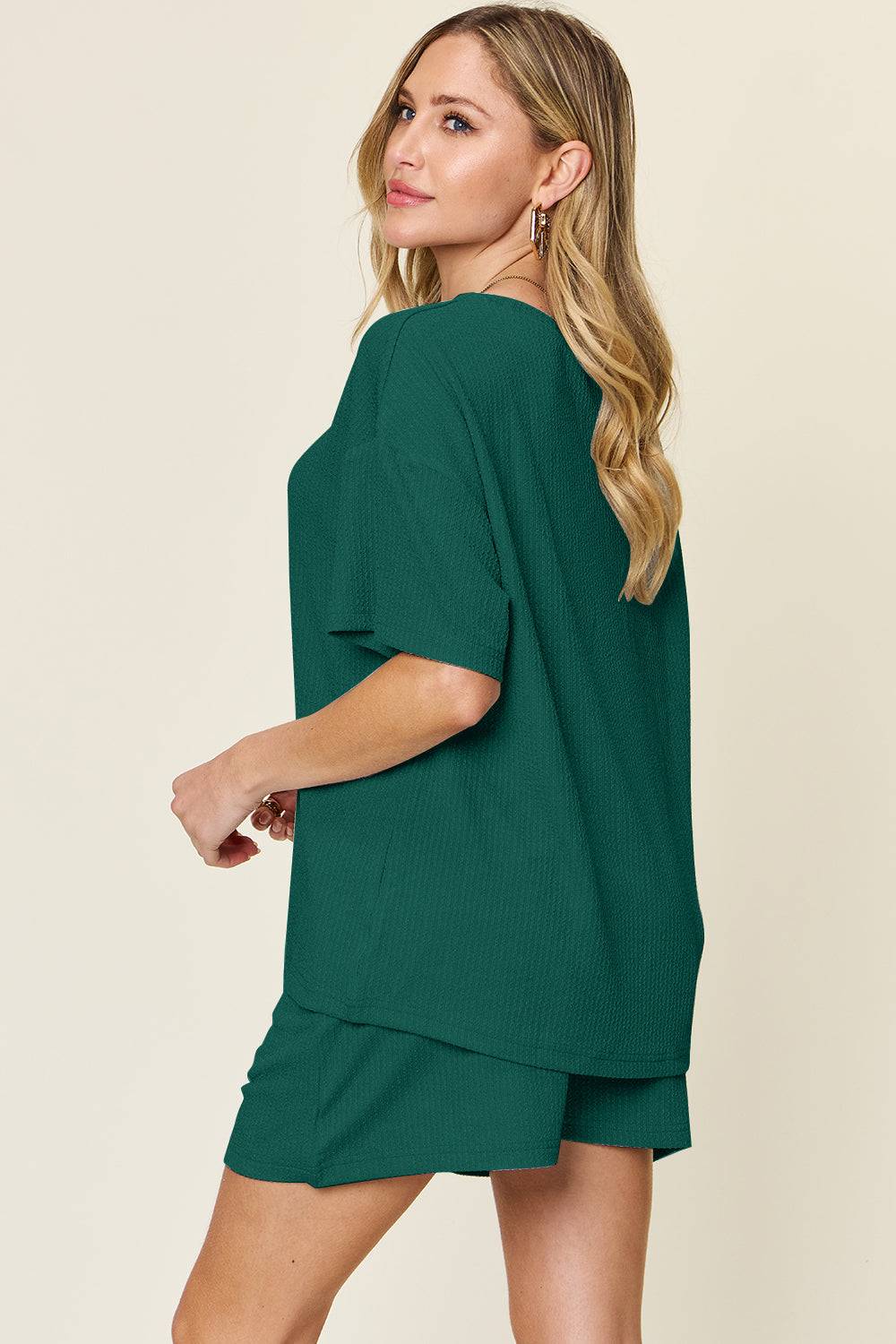 Double Take Basic style Round Neck Solid Set - Clothes For Her Online Store
