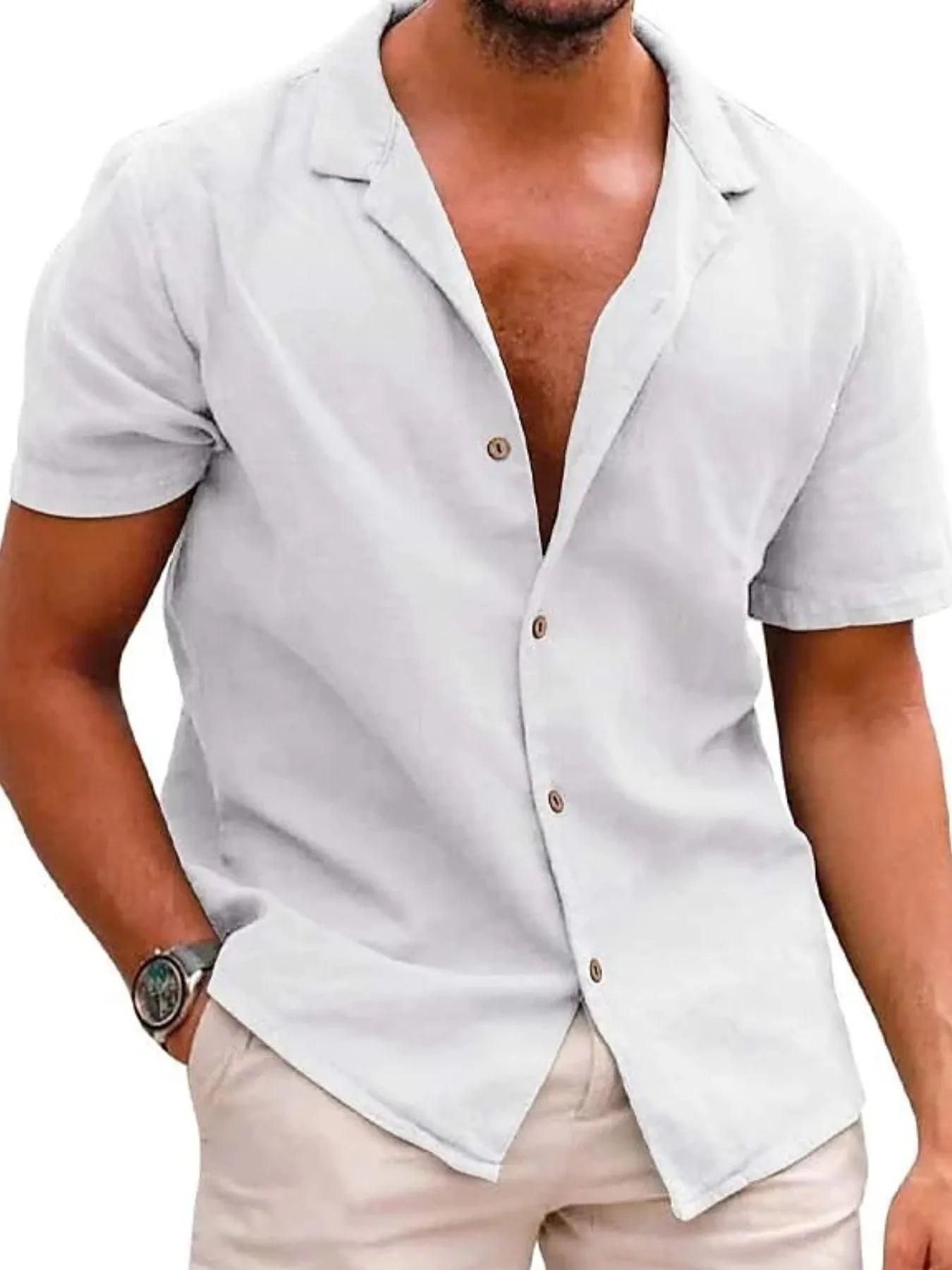 Men's Full Size Classic Short Sleeve Button Down Linen Shirt Plus Size
