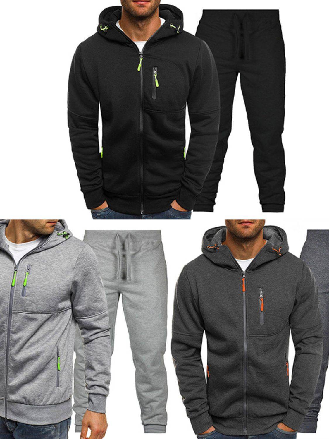 Men's Plus Size Zip Up Hooded Top and Pants Set