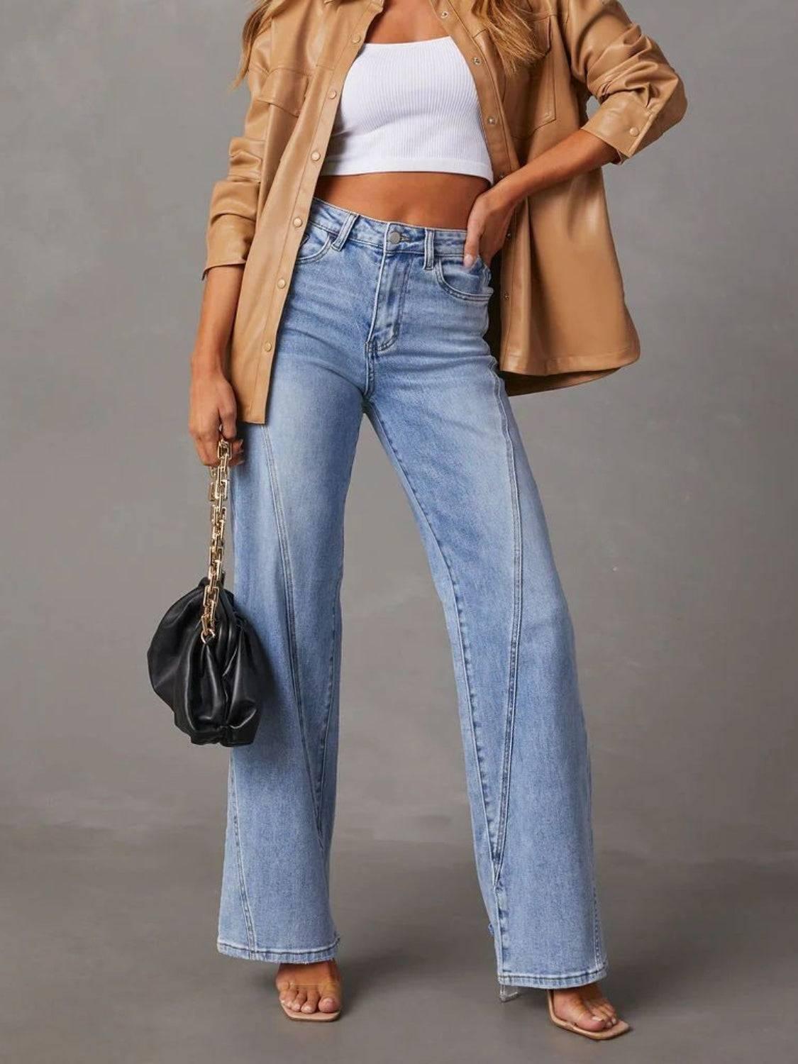 High Waist Straight Jeans with Pockets - Clothes For Her Online Store